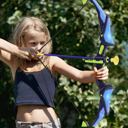 Miniatura 2 de Paquete de 2 conjuntos de arco y flecha para niños, conjunto de tiro con arco con luces con 14 flechas de ventosa, objetivos de tiro con arco