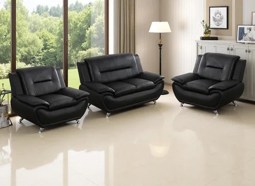 Miniatura 12 de Juego de sofá de cuero (3 piezas, cuero negro B), muebles de sala de estar para apartamento, material de estilo minimalista, fácil montaje B-cuero
