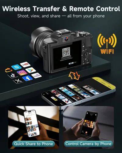 Miniatura 4 de Cámaras digitales 8K para fotografía, cámara de vlogging WiFi de 88 megapíxeles con enfoque automático para YouTube con lente para selfies, cámara