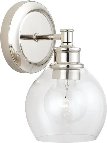 Capital Lighting 621111PN-426 - Lámpara de pared de cristal transparente de mediados de siglo, 1 luz de 100 vatios, 10 pulgadas de alto x 6 pulgadas