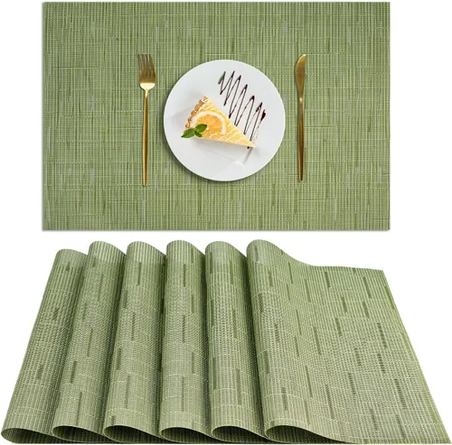 Miniatura 11 de AUAUY Juego de 6 manteles individuales, antideslizantes, resistentes al calor, manteles individuales de vinilo tejido de PVC lavables para cocina