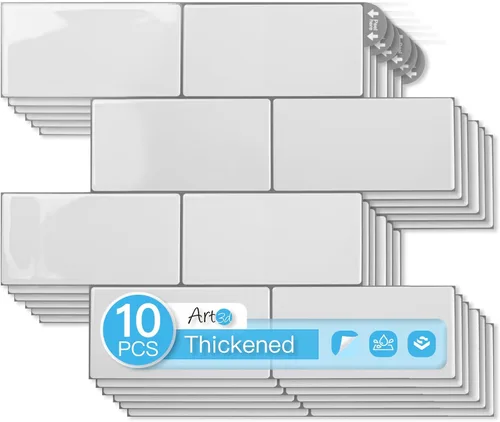 Miniatura 12 de Art3d Peel and Stick Backsplash, 10 unidades de azulejos de metro adhesivos y pegables engrosados, azulejos de cerámica sintética para cocina, baño