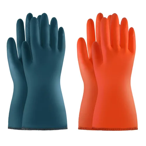 BOOMJOY Guantes de limpieza de PVC con forro, guantes resistentes para lavar platos, guantes grandes reutilizables para cocina, baño, jardinería,