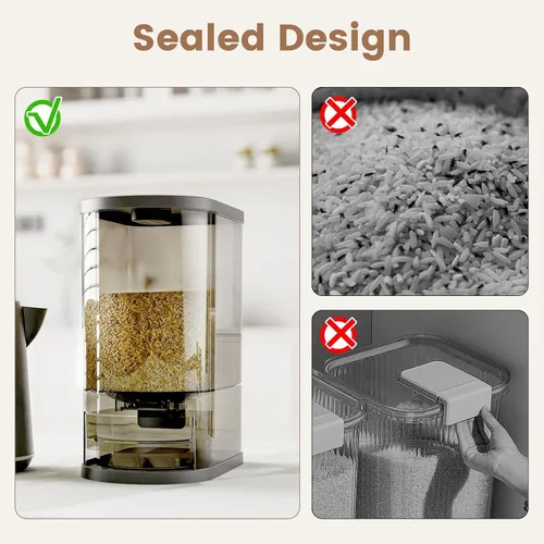 Miniatura 3 de SYNCVIBE Dispensador grande de arroz de 22 a 25 libras, dispensador de cereales, contenedor de almacenamiento de alimentos con taza medidora, Negro