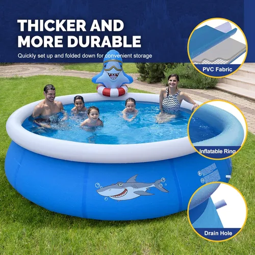 Miniatura 3 de DIMAR GARDEN Piscina inflable de 10 pies x 30 pulgadas, piscina de tiburón redonda con anillo superior de aire al aire libre Azul