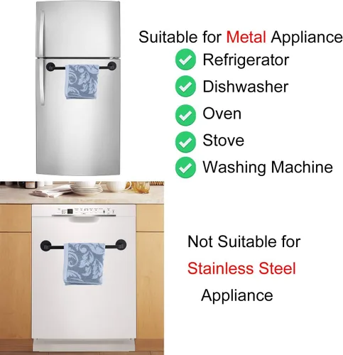 Miniatura 8 de Toallero magnético de 2 piezas para refrigerador, soporte magnético para toallas, colgador de toallas para refrigerador, estufa de cocina, horno