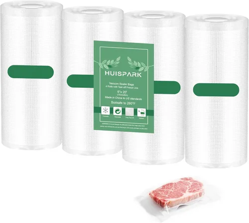 Miniatura 10 de Bolsas de sellado al vacío de 11" x 16" HUISPARK, diseño precortado resistente de grado comercial, bolsa sellable para alimentos apta para sellado