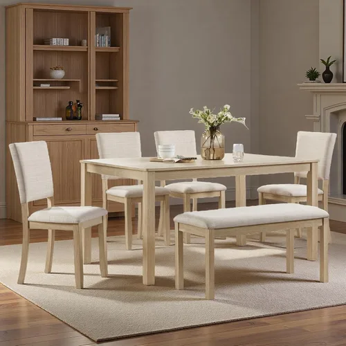 Miniatura 25 de Juego de mesa de comedor para 4, juego de mesa de comedor de 5 piezas con mesa cuadrada y 4 sillas tapizadas de tela de lino, modernos