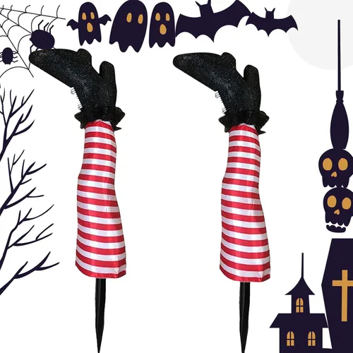 Miniatura 8 de 1 par de patas de bruja de Halloween de 18 pulgadas al revés para patas de bruja malvada – Estacas de patas y pies de brujas, estacas de Halloween