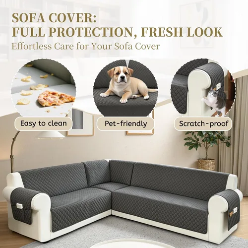 Miniatura 5 de Fundas para sofá seccional para perros 100% impermeables, funda de esquina para sofá en forma de L, para mascotas, de terciopelo, lavable