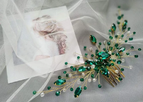 Miniatura 6 de Kercisbeauty Peine de pelo de cristal bohemio para mujer, accesorio para el cabello de boda, novia, baile de graduación, color verde