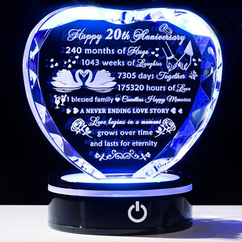 Miniatura 14 de YWHL Regalos de corazón de cristal para parejas con base LED, grabado con láser, regalo de recuerdo de feliz décimo aniversario para esposa, marido