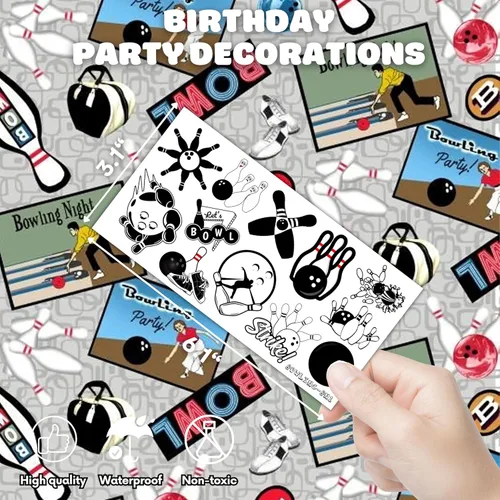 Miniatura 4 de 88 tatuajes temporales de boliche para niños, divertidas calcomanías de bola de boliche, recuerdos de fiesta de cumpleaños temática deportiva