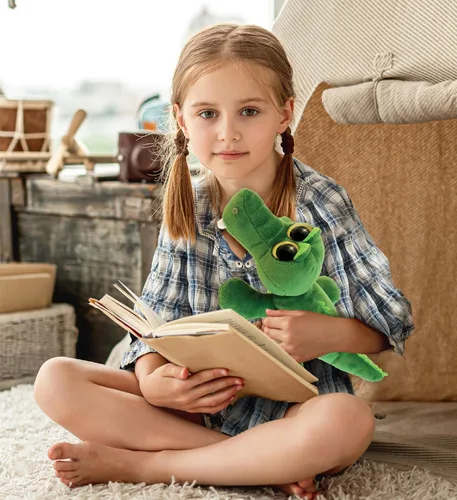 Miniatura 7 de DolliBu - Animal de peluche de cocodrilo verde, súper suave, ojos grandes abrazables para niños y adultos, 6 pulgadas