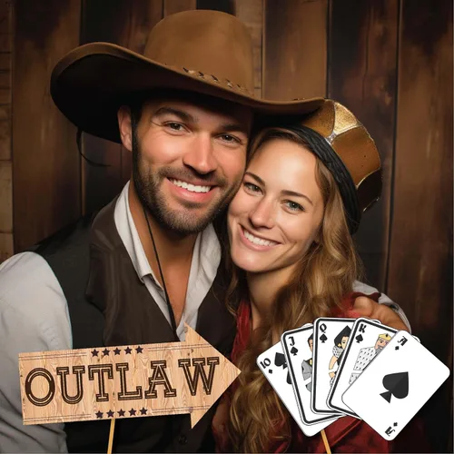Miniatura 5 de Western Photo Booth Props - Kit de 41 piezas de accesorios para fotos con letrero de 8 x 10 pulgadas, 60 almohadillas adhesivas, 45 varillas