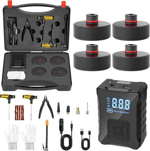 Kits universales de reparación de neumáticos para Tesla modelo Y/3/X/S 2013-2026, bomba de aire inalámbrica integrada para neumáticos y 4 discos de