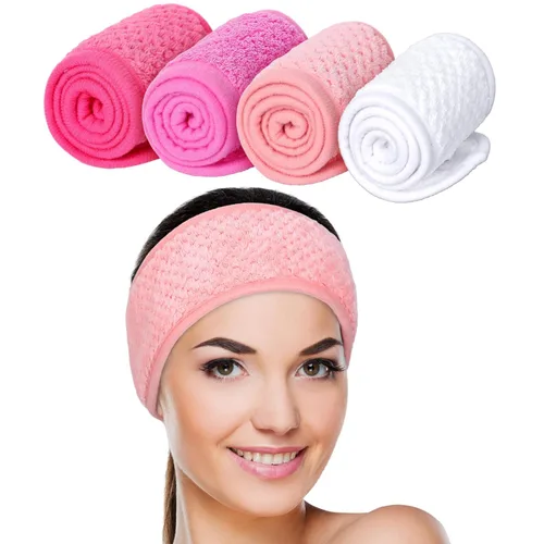 Miniatura 8 de Whaline Paquete de 4 diademas faciales de spa, bandas ajustables para el cabello, toalla suave para lavado facial, ducha, deportes, yoga