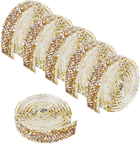 Miniatura 12 de 6 Rollos de Cinta Adhesiva con Diamantes de Imitación para Manualidades, Rollo de Cinta con Cristales para Decoración de Automóviles y Teléfonos