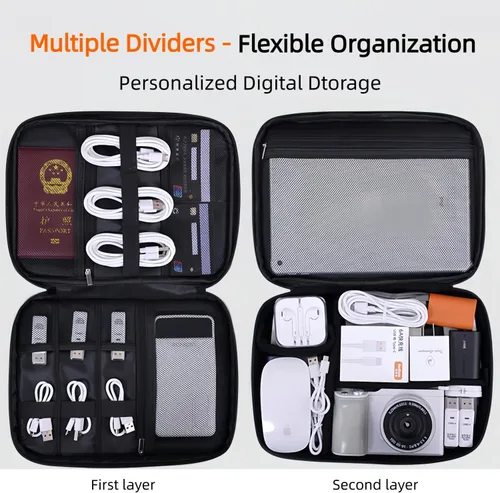 Miniatura 3 de Organizador de artículos electrónicos, estuche de viaje organizador de cables, bolsa organizadora de cables de doble capa, accesorios