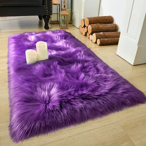 Miniatura 11 de LOCHAS Alfombra mullida ultrasuave, alfombra de pelo sintético de oveja, para el dormitorio, para colocar junto a la cama, para la sala