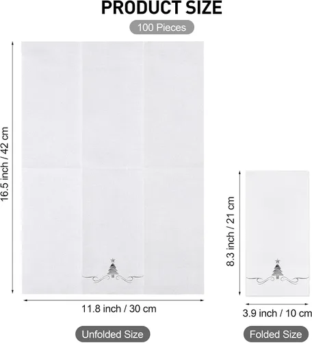 Miniatura 2 de 100 paquete de servilletas desechables de Navidad para invitados 12 x 17 pulgadas Árboles de Navidad de papel de aluminio plateado Toallas de mano