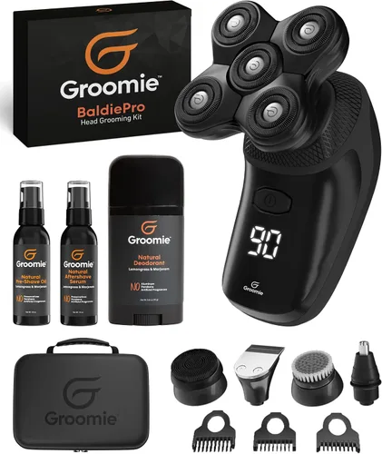 Miniatura 9 de GROOMIE Paquete sin pelo, no importa, afeitadoras eléctricas 5D BaldiePro para hombres calvos, aceite natural para preafeitado para promover