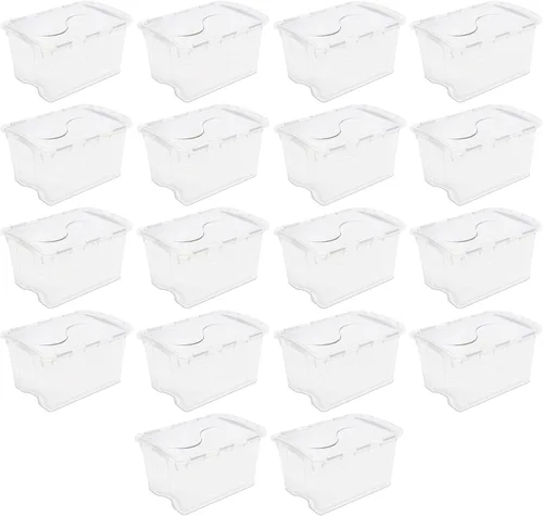 Miniatura 9 de Sterilite Paquete de 12 cajas de almacenamiento con tapa con bisagras, contenedores organizadores apilables, 4 cuartos de galón, transparente