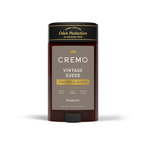Cremo Vintage Suede Desodorante sin aluminio para hombres, protección contra olores de larga duración de 48 horas, 2.65 oz