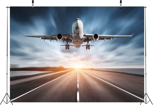 Miniatura 4 de BELECO Telón de fondo de avión de 5 x 3 pies, tela para aterrizaje de avión, despegue, pista de aterrizaje, aeropuerto, pista de aterrizaje, fondo