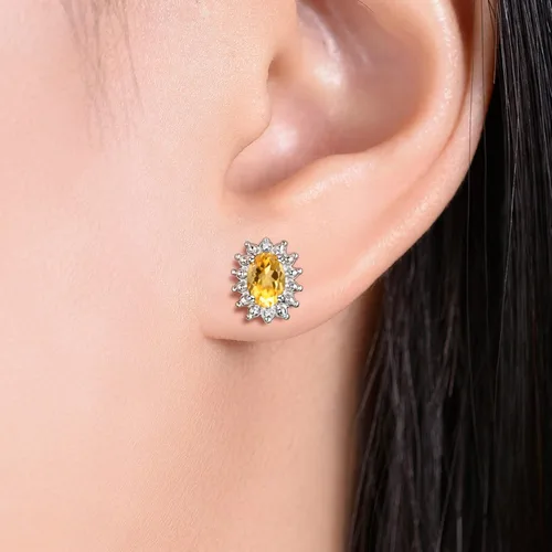 Miniatura 14 de Rylos Aretes tipo dormilona de plata de ley 925, ovalados y diamantes de 0.236 x 0.157 pulgadas, exquisitas joyas de piedra