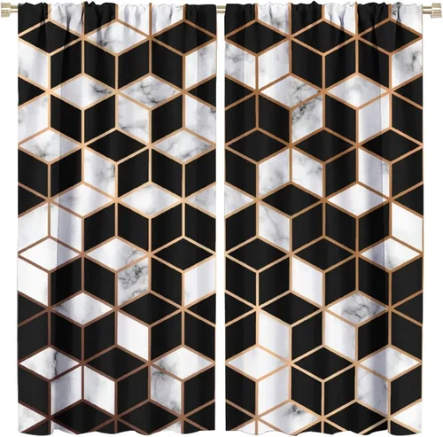 Miniatura 38 de Cortinas abstractas de mármol de lujo de lujo azul marino dorado a rayas con patrón de mármol estampado para dormitorio, sala de estar, cortinas