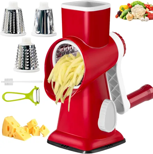 Miniatura 8 de Rallador de queso con asa, rallador de queso giratorio manual multifuncional - rallador de queso corta fácilmente zanahorias, papas, verduras y Gris