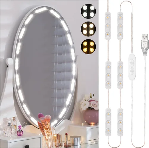 Miniatura 9 de Consciot Luces LED para espejo de tocador, luz de tocador estilo Hollywood con 10 focos regulables, color y brillo ajustables, cable USB, luces