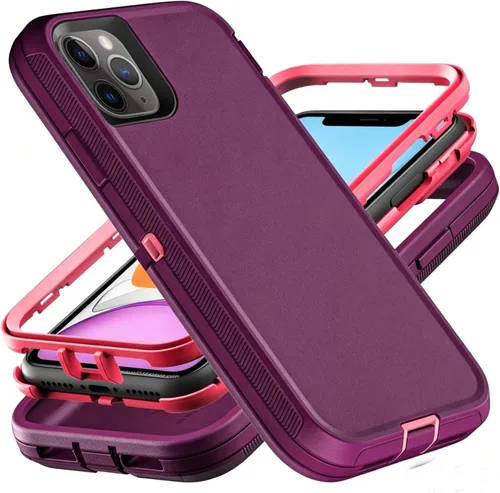 YmhxcY Funda para iPhone 11 Pro Max, a prueba de golpes, a prueba de caídas, a prueba de polvo, a prueba de caídas, 3 en 1, duradera funda para Rojo
