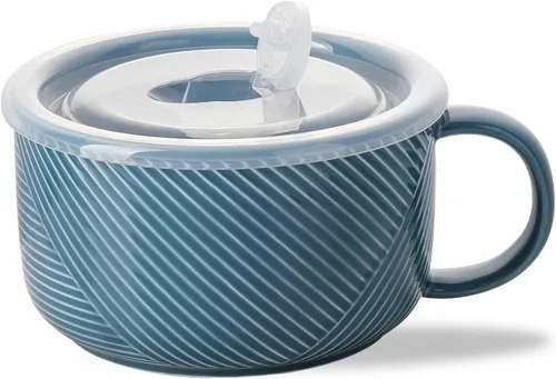 Miniatura 13 de Tazón de sopa de gran tamaño con asa: taza de sopa de cerámica de 38 onzas con tapa, apto para microondas, contenedor de almacenamiento de alimentos