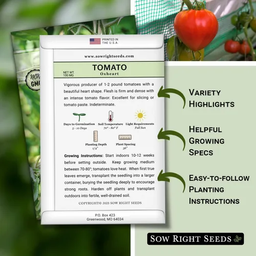 Miniatura 2 de Sow Right Seeds - Semilla de tomate rosa Oxheart para plantar - Paquete de reliquia sin OMG con instrucciones para plantar un huerto casero