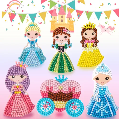 Miniatura 8 de Cymbana Kits de pintura de diamantes para niños, 18 piezas de calcomanías de arte de gemas de princesa y su amigo para niños de 6 a 8 a 12 años