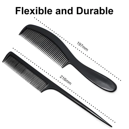 Miniatura 6 de Juego de 10 peines de fibra de carbono negro de alta calidad para mujeres y hombres, peines profesionales de dientes finos y anchos para burlas