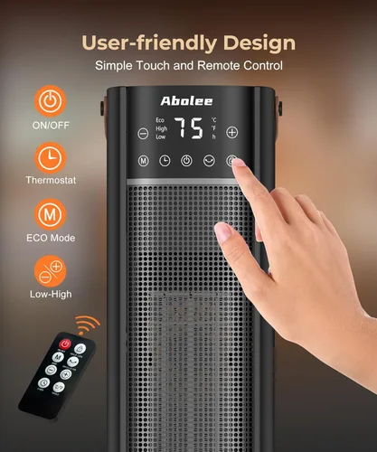 Miniatura 5 de Abolee Calentadores espaciales para uso en interiores, calentador eléctrico de 26 pulgadas y 12 pies/s con control remoto, calentador de torre