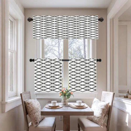 Miniatura 6 de Cortinas opacas de poliéster multicapa para cafetería, con diseño de diamantes, 2 unidades, 26 x 24 pulgadas