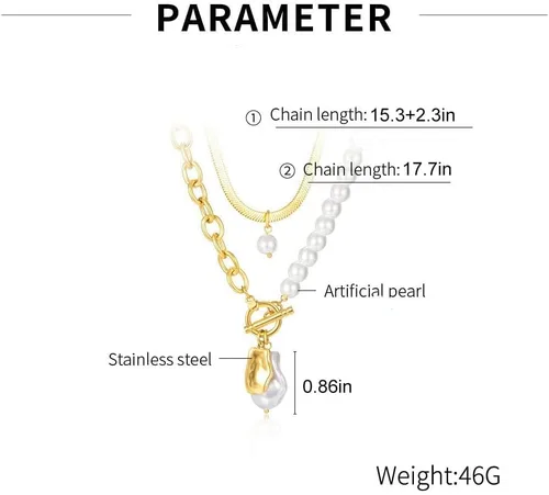 Miniatura 5 de Aleasha Gargantilla de cadena de serpiente dorada con collar de perlas barrocas para mujer, joyería de acero inoxidable, regalos, Acero inoxidable