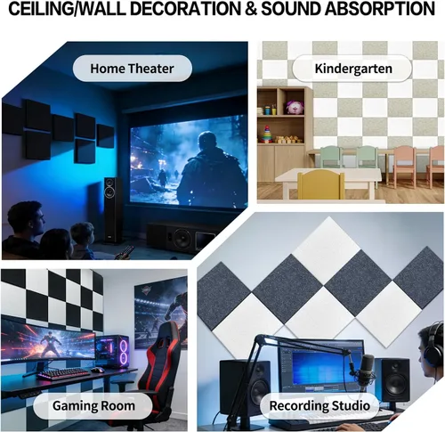 Miniatura 4 de BXI - Absorbente de sonido, paquete de 16 paneles de absorción acústica de alta densidad de 12 x 12 x 3/8 de pulgada, paneles de absorción de sonido