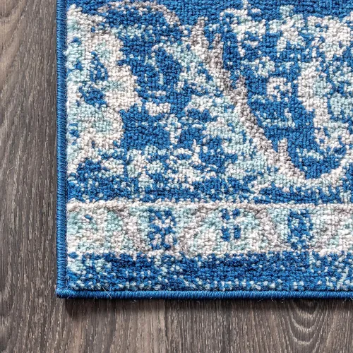 Miniatura 4 de JONATHAN Y - Alfombra de pasillo estilo bohemio vintage en crema/azul, 2x8, medallón de estilo bohemio, floral, de fácil limpieza, de alto tráfico