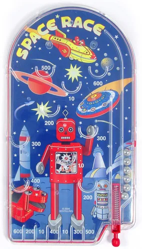 Miniatura 2 de Schylling Juego de Pinball Space Race - Juguete de Pinball Retro Portátil - Construcción Robusta con Palanca, Bolas de Metal y Diseño Clásico