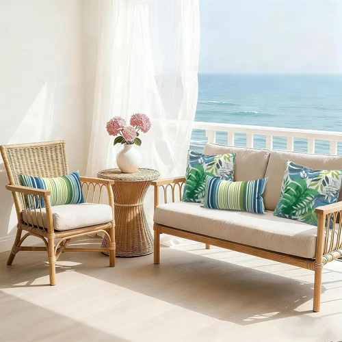 Miniatura 363 de Juego de 2 almohadas para exteriores de 16 x 16 pulgadas, repelentes al agua con interiores, para muebles de patio, hogar, jardín, geometría bohemia