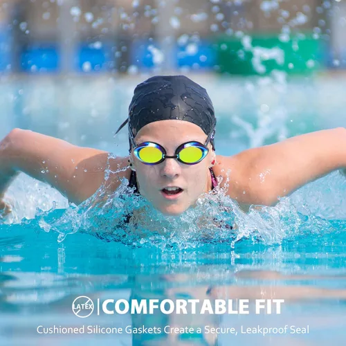 Miniatura 7 de Landhoow 3 gafas de natación para adultos para hombres y mujeres, anti UV, antiniebla, con espejo de carrera con 6 puentes nasales y 3 correas