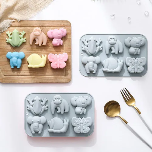 Miniatura 7 de Paquete de 2 moldes de silicona de animales lindos, 6 cavidades 3D de elefante, mariposa, mariquita, moldes para hornear pasteles, elegantes moldes