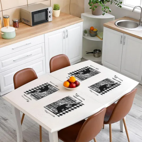 Miniatura 3 de Wild Animal - Juego de 4 manteles individuales elegantes para mesa de comedor, manteles individuales con silueta de oso negro, 12 x 18 pulgadas