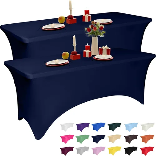 Miniatura 12 de Paquete de 2 manteles de elastano negro de 6 pies para mesas rectangulares, ajustado y elástico, lavable, resistente a las arrugas, perfecto