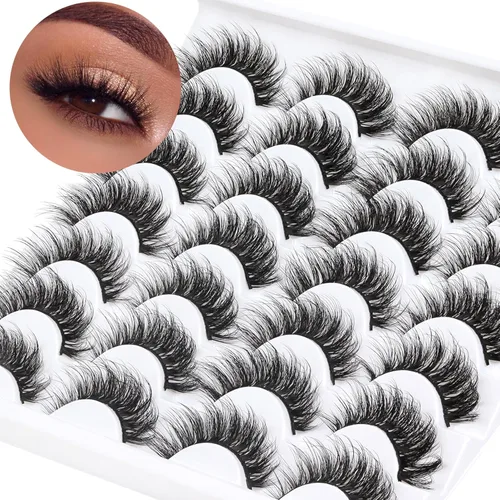 Miniatura 10 de Losha - Pestañas postizas de aspecto natural, paquete de pestañas postizas hechas a mano, pestañas de visón sintético, 14 pares de pestañas de ojo